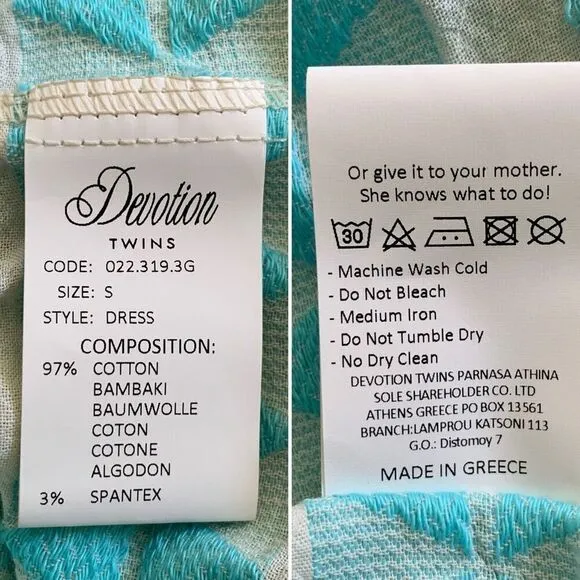 Devotion Twins Ella Tunic Dress in Turquoise Size S