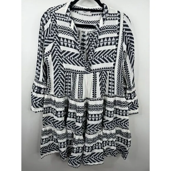 Devotion Twins Embroidered Ella Tunic Dress Size XS Off White Black NEW