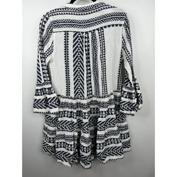 Devotion Twins Embroidered Ella Tunic Dress Size XS Off White Black NEW