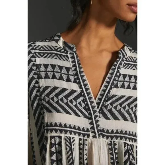 Devotion Twins Embroidered Ella Tunic Dress Size XS Off White Black NEW