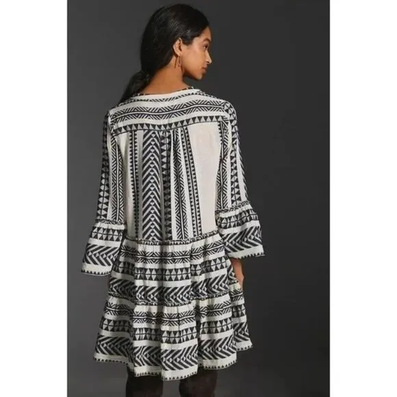 Devotion Twins Embroidered Ella Tunic Dress Size XS Off White Black NEW