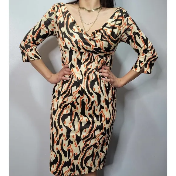 Diane Von Furstenberg Women's Francesca Silk Pattern Cowlneck Dress SIZE 6