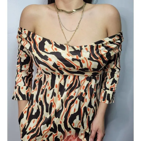 Diane Von Furstenberg Women's Francesca Silk Pattern Cowlneck Dress SIZE 6