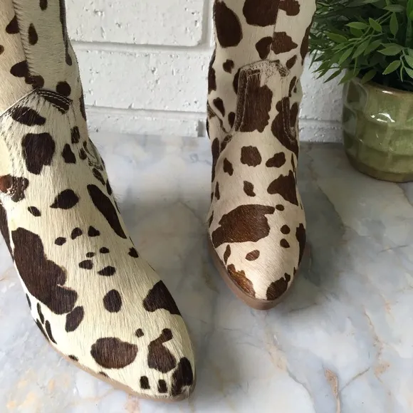Diba True Knee High Pony Hair Western Boots White Brown Zip Size 8 New 2