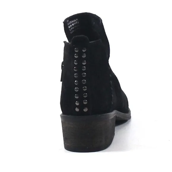Diba True Vio Lyn black suede leather block heel almond toe ankle boots booties