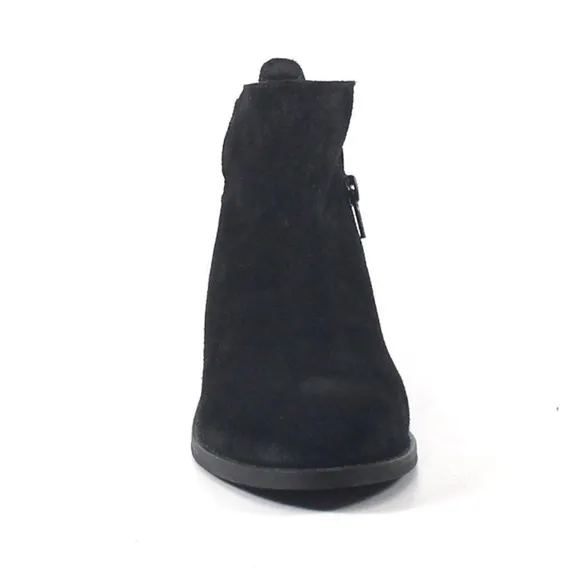Diba True Vio Lyn black suede leather block heel almond toe ankle boots booties