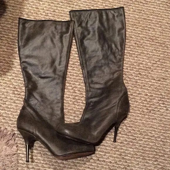 DIESEL knee high real leather crakle type print boots EUC