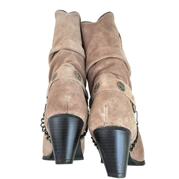 Dingo Women 9 Western Boots Olivia Slouch Suede Beige Cowgirl Removable Harness