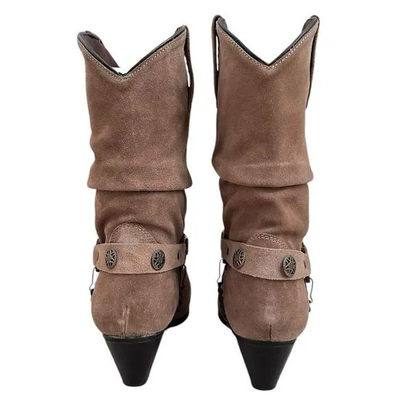 Dingo Women 9 Western Boots Olivia Slouch Suede Beige Cowgirl Removable Harness