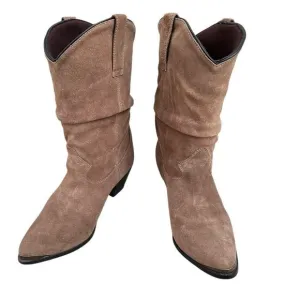 Dingo Women 9 Western Boots Olivia Slouch Suede Beige Cowgirl Removable Harness