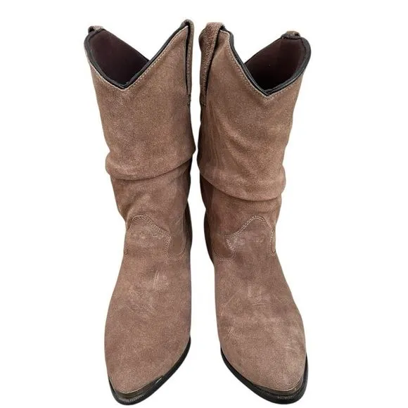 Dingo Women 9 Western Boots Olivia Slouch Suede Beige Cowgirl Removable Harness