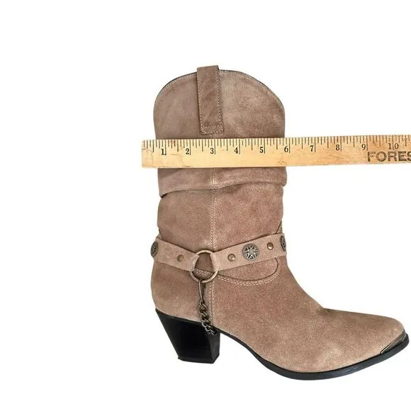 Dingo Women 9 Western Boots Olivia Slouch Suede Beige Cowgirl Removable Harness