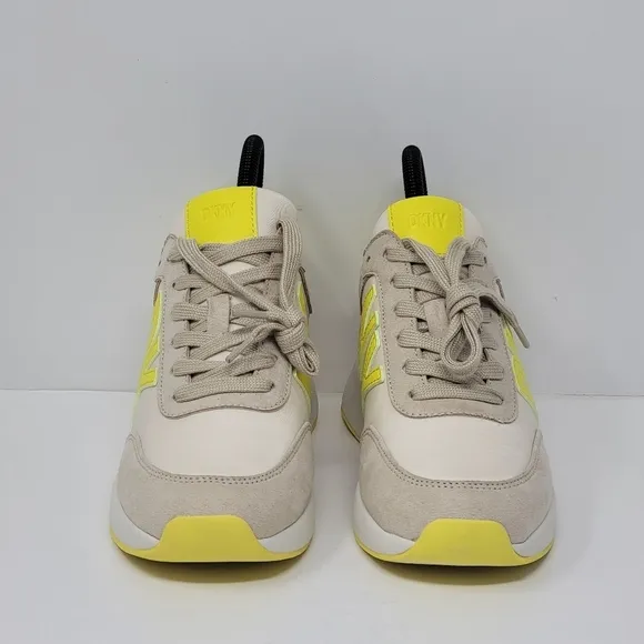DKNY Womens Size 5.5M OAKS LOGO Lace Up Lifestyle Casual Shoes Beige/Yellow New