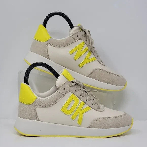 DKNY Womens Size 5.5M OAKS LOGO Lace Up Lifestyle Casual Shoes Beige/Yellow New
