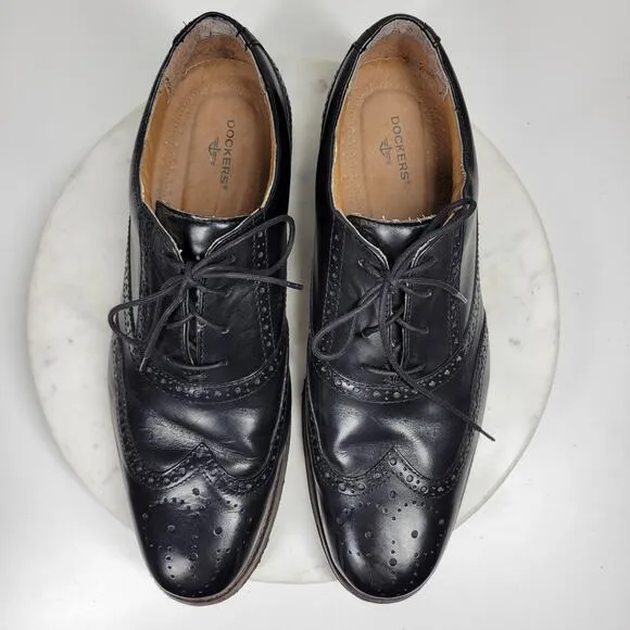 Dockers Leather Wingtip Dress Shoes Men 13M Black Oxford Leather Lace Up Classic