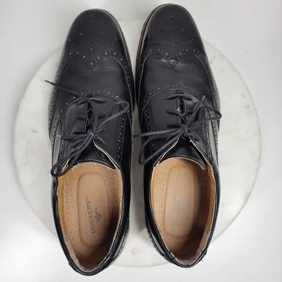Dockers Leather Wingtip Dress Shoes Men 13M Black Oxford Leather Lace Up Classic