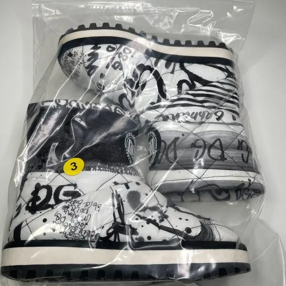 Dolce &amp; Gabbana Women's White Padded Logo Print Mid Calf Boots Shoe Size 38