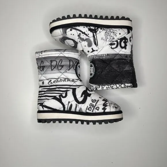 Dolce &amp; Gabbana Women's White Padded Logo Print Mid Calf Boots Shoe Size 38
