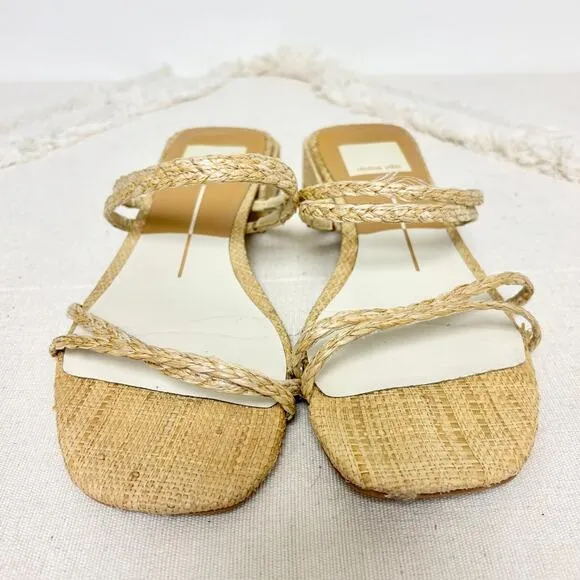 Dolce Vita Haize Braided Raffia Slip On Strappy Sandals Natural Women's Size 6