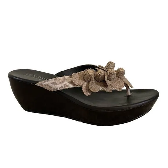 Donald J Pliner Ciss Sandals Size 8 Brown Neutral Metallic Animal Wedges Casual