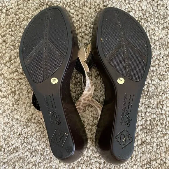 Donald J Pliner Ciss Sandals Size 8 Brown Neutral Metallic Animal Wedges Casual