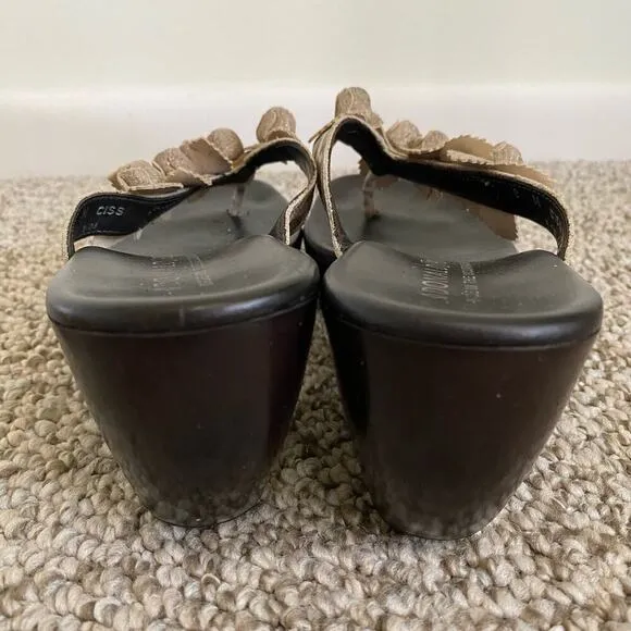 Donald J Pliner Ciss Sandals Size 8 Brown Neutral Metallic Animal Wedges Casual