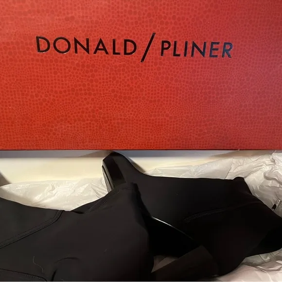 Donald Pliner Black Crepe Elastic knee high boots.