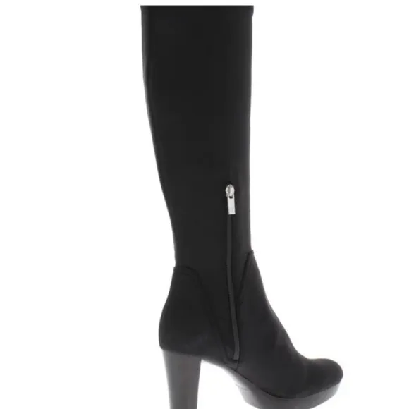 Donald Pliner Black Crepe Elastic knee high boots.