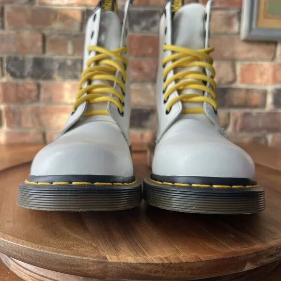Dr Doc Docs Martens 1460 White Leather Combat Women's Boots Size UK 5 US 7
