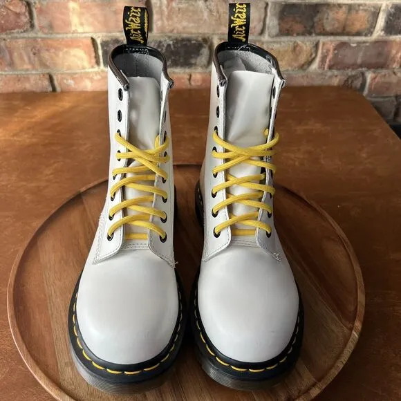 Dr Doc Docs Martens 1460 White Leather Combat Women's Boots Size UK 5 US 7