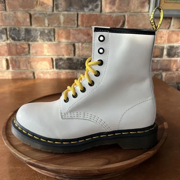 Dr Doc Docs Martens 1460 White Leather Combat Women's Boots Size UK 5 US 7