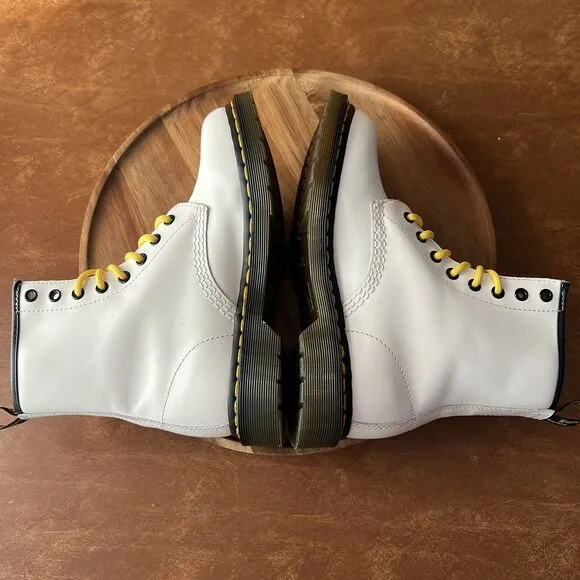 Dr Doc Docs Martens 1460 White Leather Combat Women's Boots Size UK 5 US 7