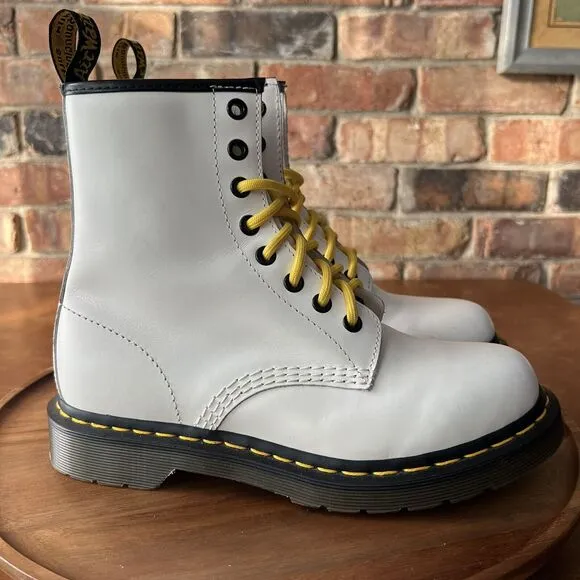 Dr Doc Docs Martens 1460 White Leather Combat Women's Boots Size UK 5 US 7