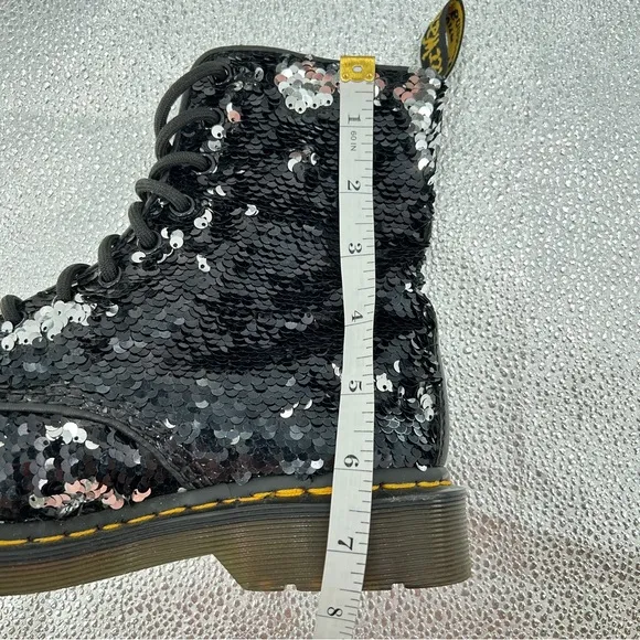 Dr. Martens 1460 Pascal Black Silver Flip Sequin Boots Woman's Size 8