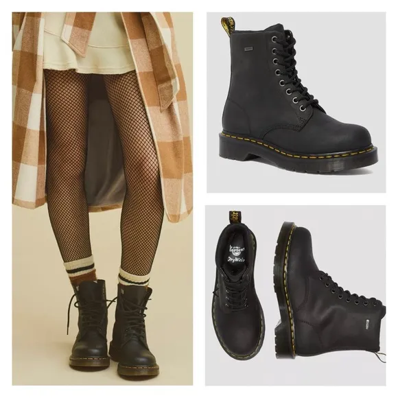 DR. MARTENS 1460 Women's Black Waterproof Lace Up Grunge Boots 9