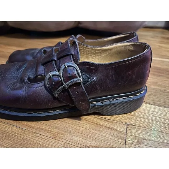 Dr Martens Double Strap Mary Jane Shoes Womens 7 Oxblood Leather Chunky Platform
