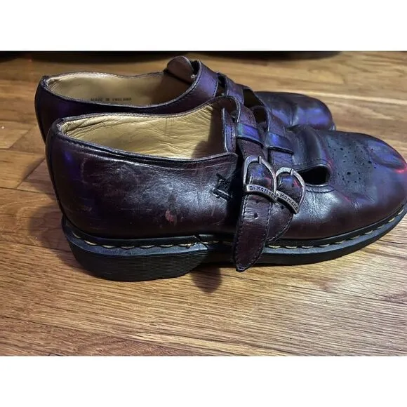 Dr Martens Double Strap Mary Jane Shoes Womens 7 Oxblood Leather Chunky Platform