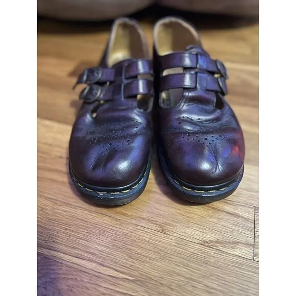 Dr Martens Double Strap Mary Jane Shoes Womens 7 Oxblood Leather Chunky Platform