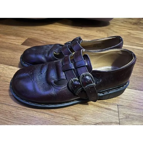 Dr Martens Double Strap Mary Jane Shoes Womens 7 Oxblood Leather Chunky Platform