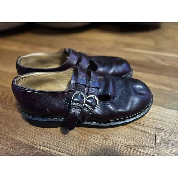 Dr Martens Double Strap Mary Jane Shoes Womens 7 Oxblood Leather Chunky Platform