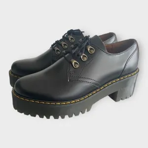 Dr. Martens Leona Lo Black Platform Heeled Oxford Shoes Womens size 8 New