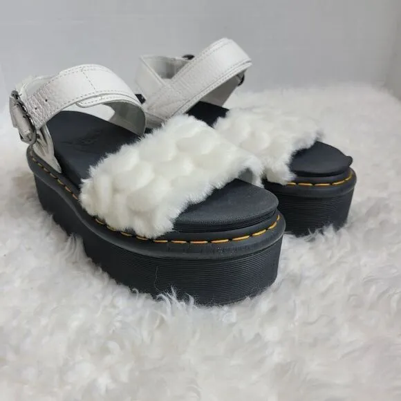 Dr. Martens Voss Heart Quad Fluffy Womens Shoes Size 8 White Fur Platform Rare