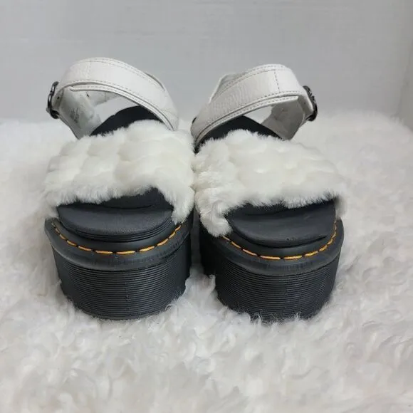 Dr. Martens Voss Heart Quad Fluffy Womens Shoes Size 8 White Fur Platform Rare