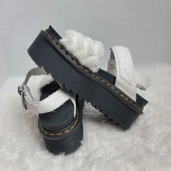 Dr. Martens Voss Heart Quad Fluffy Womens Shoes Size 8 White Fur Platform Rare