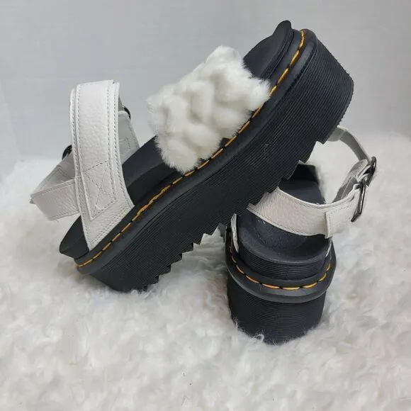 Dr. Martens Voss Heart Quad Fluffy Womens Shoes Size 8 White Fur Platform Rare