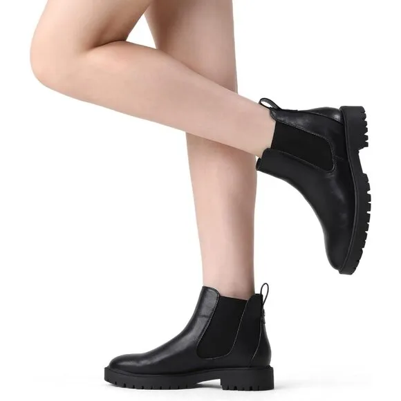Dream Pairs Ankle Boote Women Black Thermoplastic Elastomers Fashion Slip  Elast