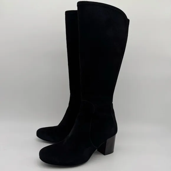 Duo Boots Black Suede Heeled Knee High Boots Size EU 38/US 7.5