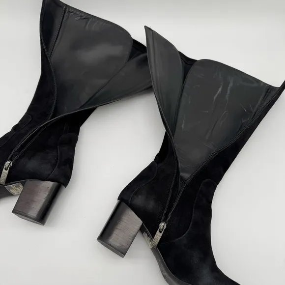 Duo Boots Black Suede Heeled Knee High Boots Size EU 38/US 7.5