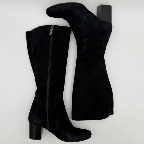 Duo Boots Black Suede Heeled Knee High Boots Size EU 38/US 7.5