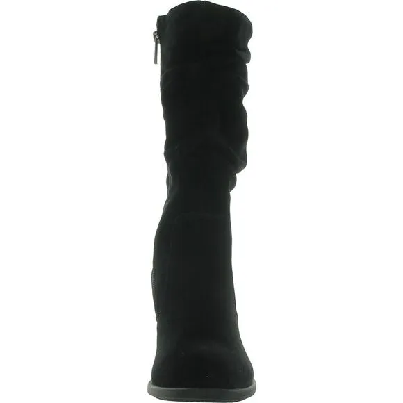 Earth Womens Vine Black Suede Almond Toe Zipper Mid-Calf Boots Used